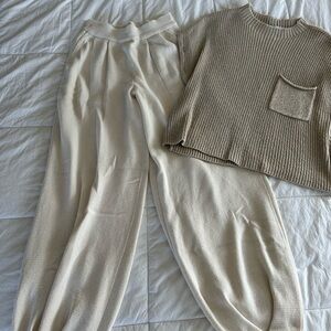 Free People Knit Sweater and Pants Set in Cream
